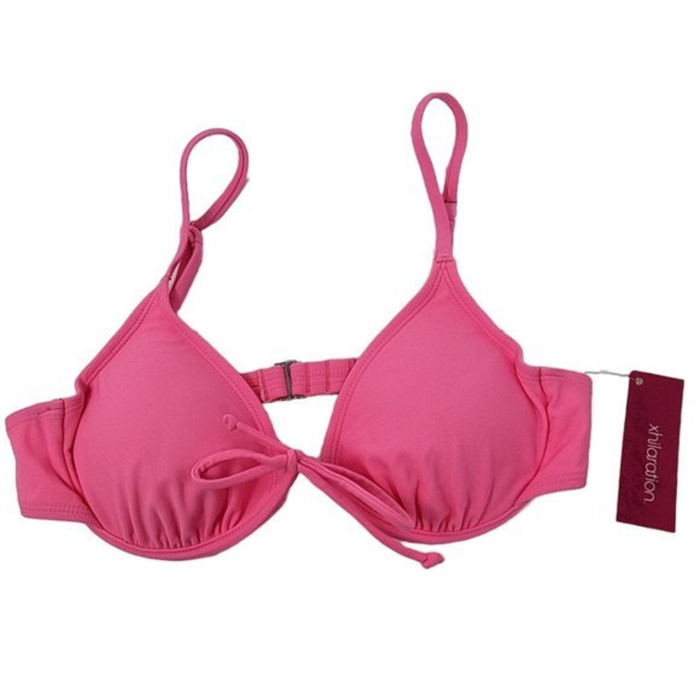 Xhilaration Bikini Top Pink Padded Cups Underwire Tie Front Juniors Medium‎ New